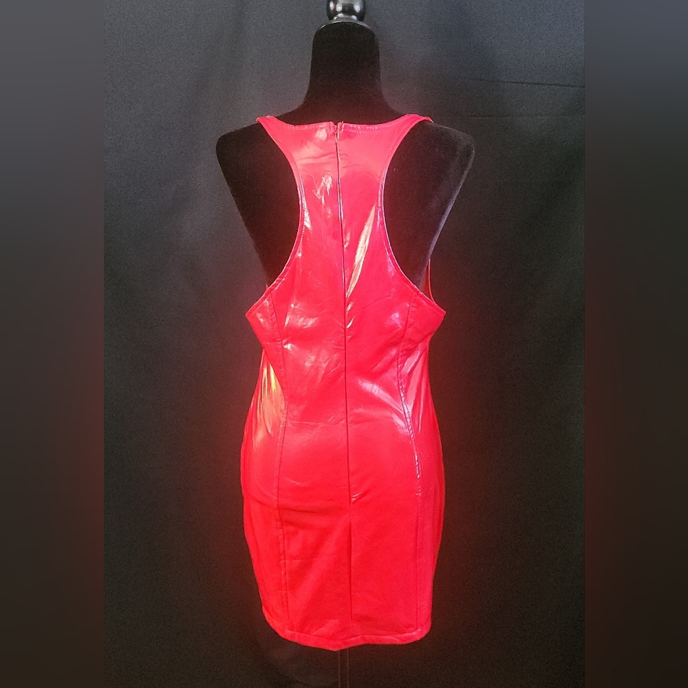 Vinyl Mini Dress in Vibrant Red Size L - Picture 10 of 16